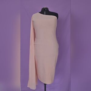 VENUS XL Soft Pink Elegant one shoulder bandage midi dress
